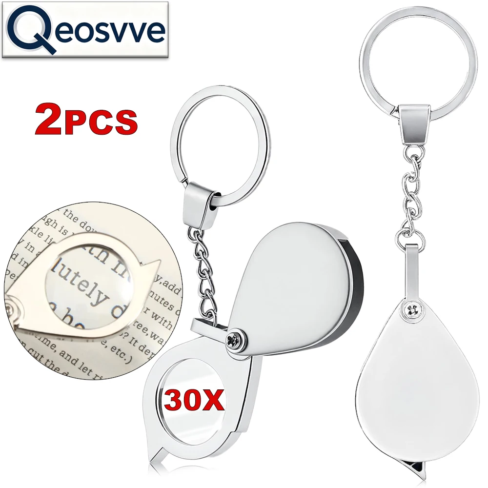 30X Mini Pocket Magnifying Glass Foldable Rotating Jewelers Loupe Magnifier with Keychain for Reading Newspaper Book Jewelry