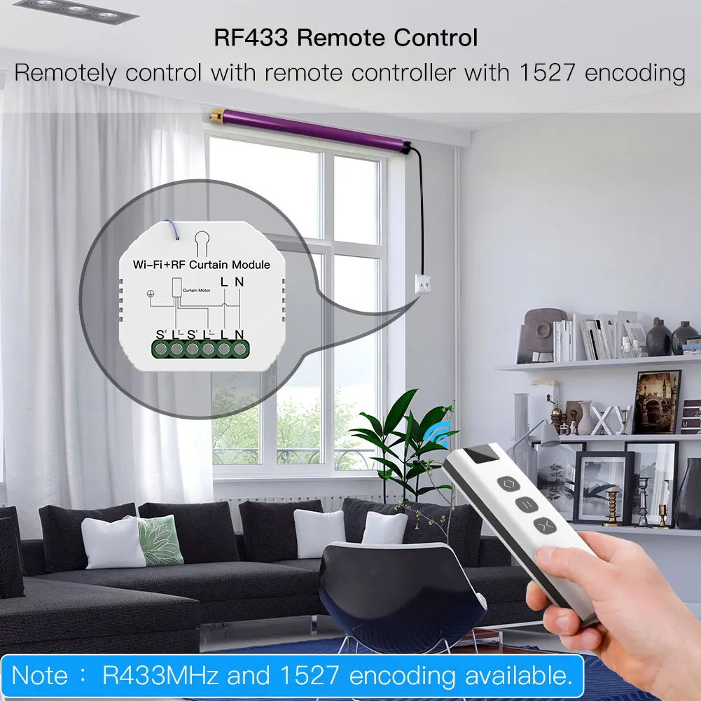 Tuya Intelligent Solution RF Hidden Curtain Switch APP Remote Control Timing Control Support Alexa