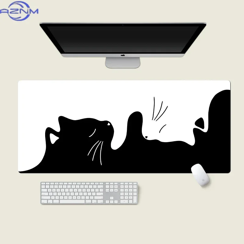 Cute Cartoon Black Cat Paw Mousepad,Waterproof Non‑Slip Minimalist Cat Print Mousepad Sweet Office Gaming Desk Decor