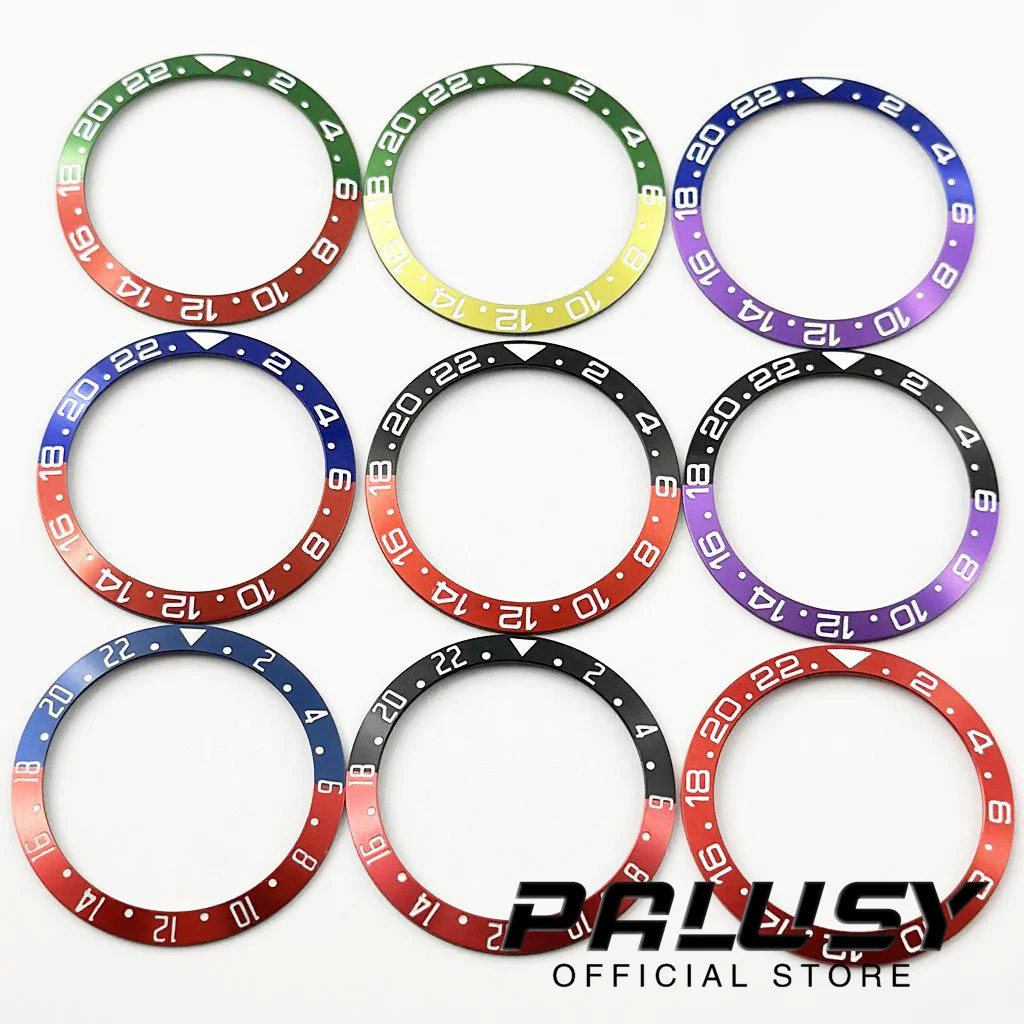 38mm GMT Red Blue Purple Black Green GMT Aluminum Bezel Sloping Diving Watch Insert Watch Replace Watch Bezel Inserts Ring