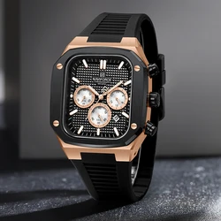 NAVIFORCE New Chronograph Watches Men Square Dial Silicone Strap Waterproof Man Clock Quartz Calendar Luxury Male Wrist Watch