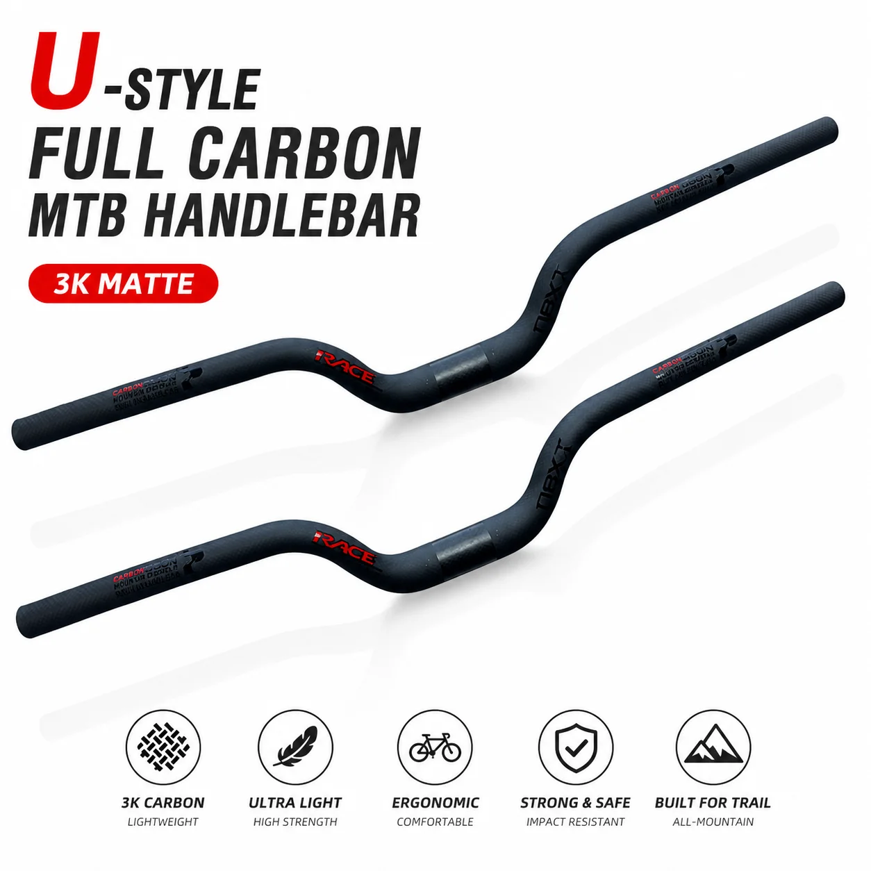Full Carbon Fiber MTB Bicycle Handlebar Riser 31.8mm Ultralight 580-700mm Mountain Folding Road Bike Handle Bar Parts