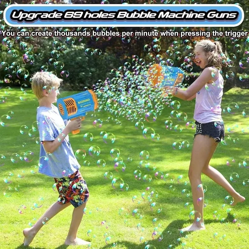 69 Hole Rainbow Bubble Gun Children's Toy Rocket Launcher Hand-held Full-automatic Electric Bubble Machine Toys Gun