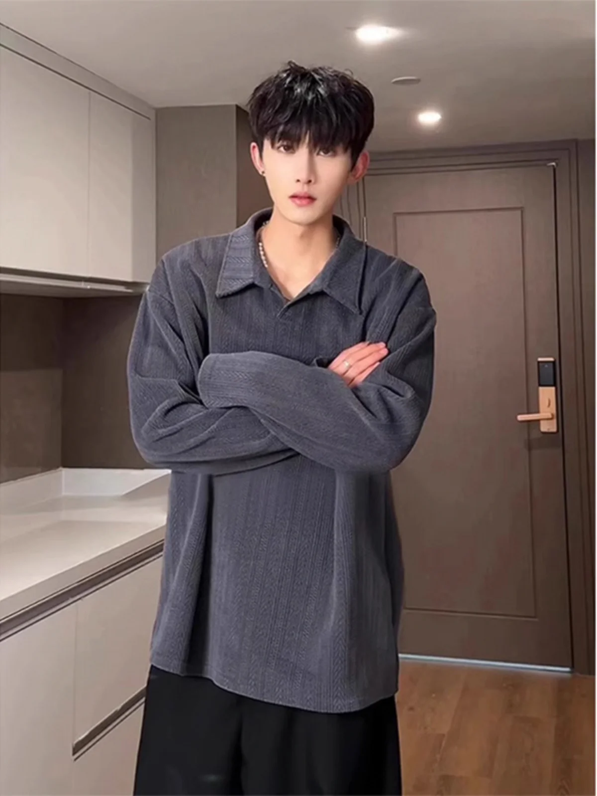 

Мужская толстовка с V-образным вырезом, длинным рукавом, вышивкой, плотная, в американском стиле, для весны и осени, повседневная одежда