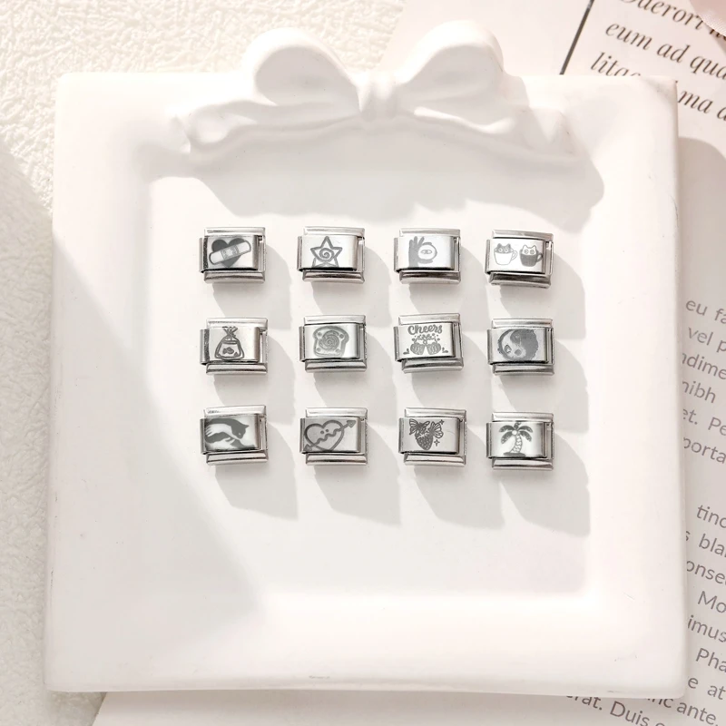 النقش بالليزر القلب الشاطئ تاي تشي الشفاه الإيطالية سحر الروابط صالح 9 مللي متر سوار الفولاذ المقاوم للصدأ DIY صنع المجوهرات الهدايا