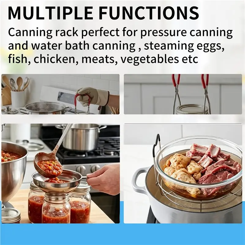 AC88-4 Pieces Canning Kit, 1PC Canning Rack+ 1PC Canning Jar Lifter Tong+ 2PC Canning Funnels, Canning Supplies Canning
