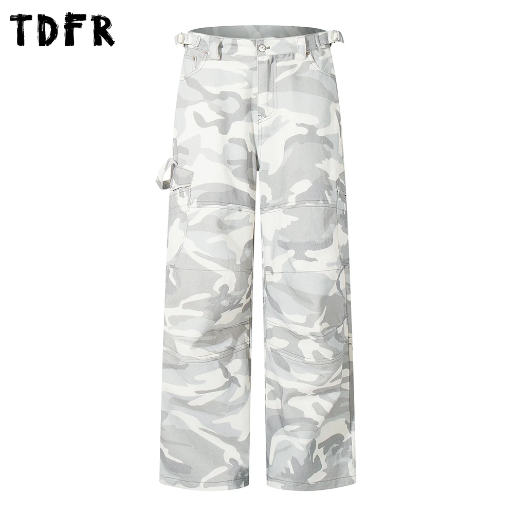 

Multi-Pocket Camouflage Cargo Pants Mens Retro Safari Style Straight Baggy Wide Leg Carpenter pant Man Trousers