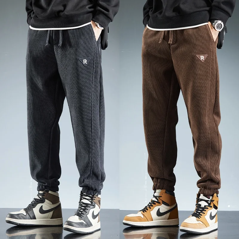 

Мужские вельветовые брюки на флисовой подкладке, повседневные, свободного кроя, осенне-весенние, больших размеров, с манжетами, длинные, удобные, спортивные