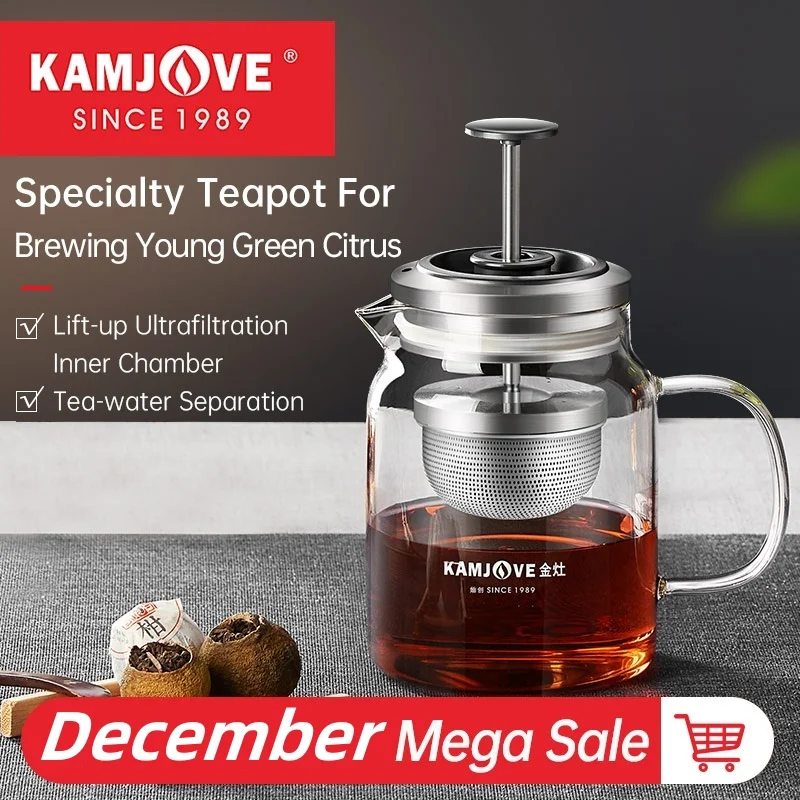 KAMJOVE French Presses Tea Pot For Young Green Citrus, Pu \'er Tea Art Pot, Black Tea Heat-Resistant Glass Pot French Pans Teapot