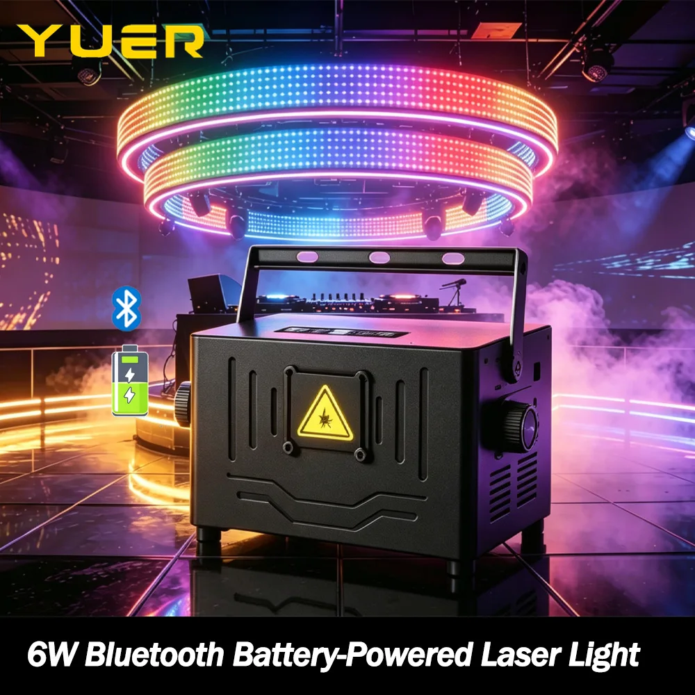 

6-ваттный Bluetooth-проектор с лазерной подсветкой на батарейках для улицы, зеленый, красный, синий, регулируемый, портативный, для лазерного шоу