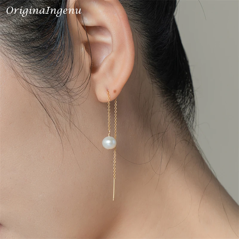 

Drop Earrings Handmade Pearl Jewelry Vintage Gold Filled Two Hole Tassel Oorbellen Pendientes Earings For Women Brincos