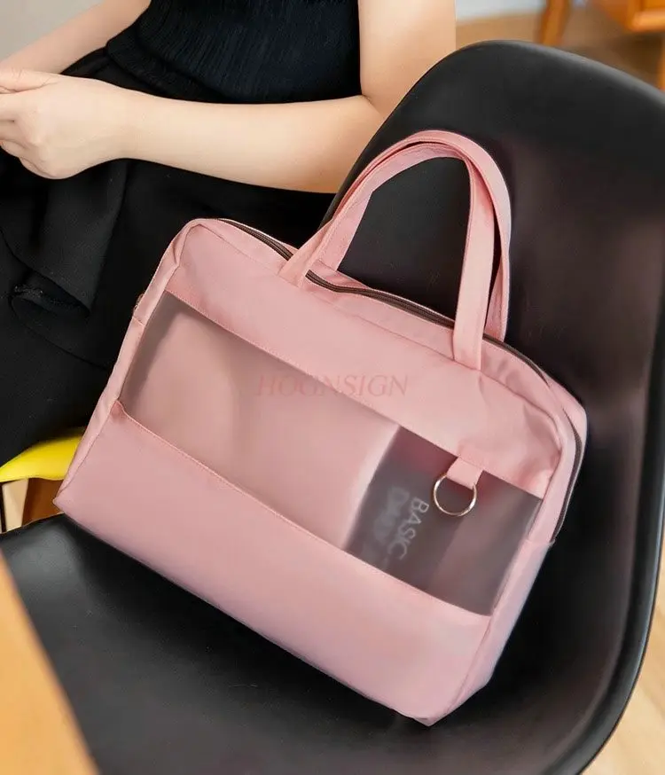 1pcs Handheld file bag, zipper A4 briefcase, large capacity women's conference material bag, archive computer bag