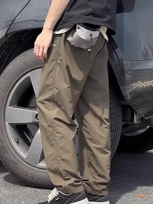 

Мужские тройные легкие брюки для скалолазания на открытом воздухе, повседневные брюки из ледяного шелка Qui-Drng с прямыми штанинами, летняя модная марка