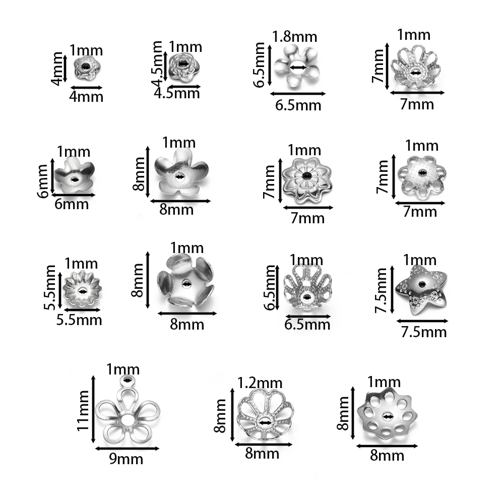 20/50Pcs/Lot 15 Style Stainless Steel Flower Bead End Caps Spacer Beads for DIY Jewelry Making Bracelet Necklace Accessories - Image 2