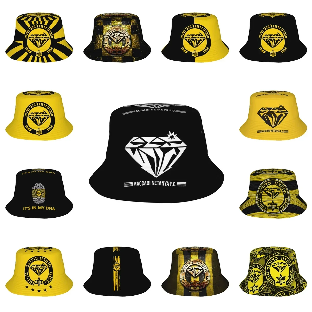 

Maccabi Netanya Fisherman's Cap Outdoor Bucket Hats Fishing Hat Wide Brim Cap Unisex Foldable Beach Summer Travel