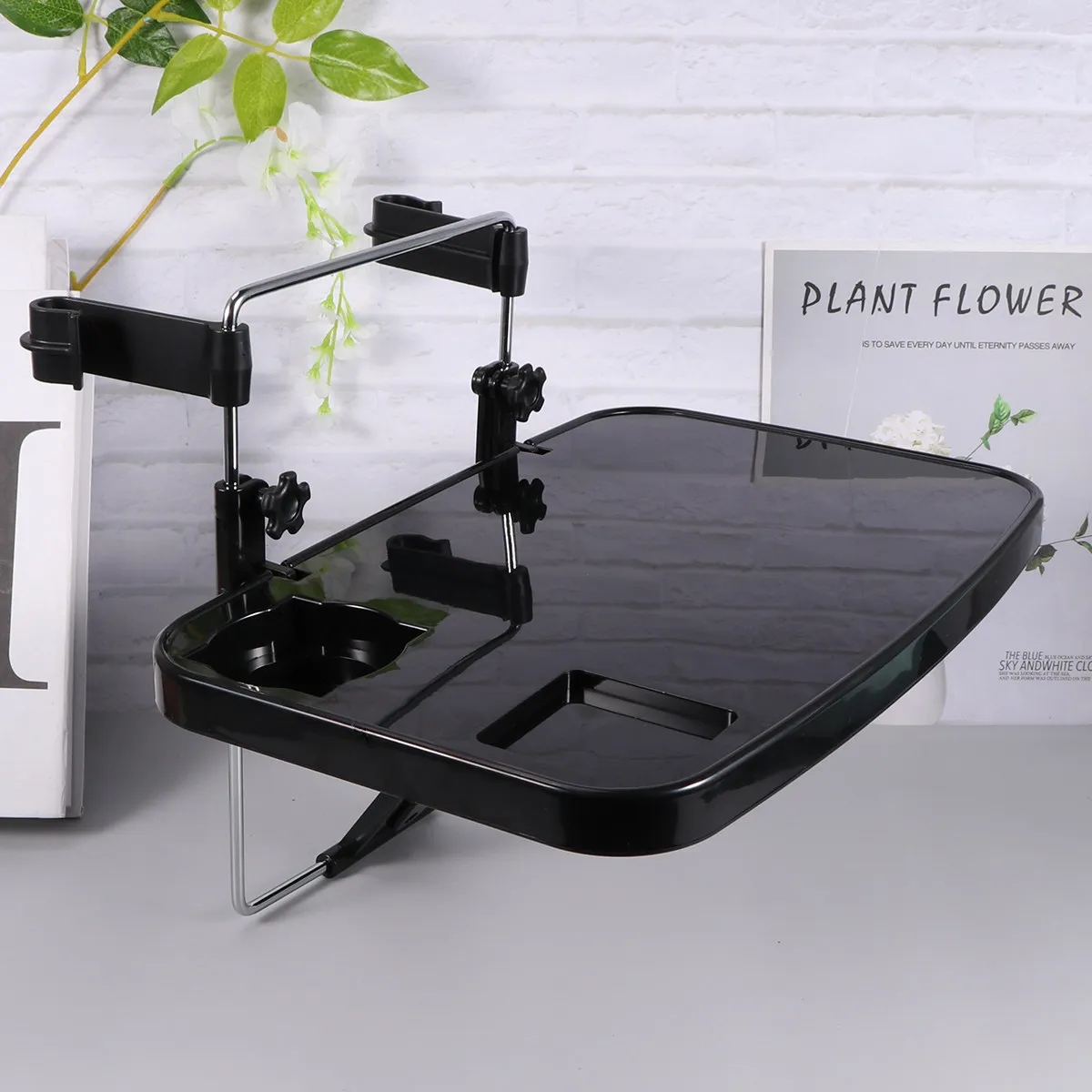 1Pcs Portable Car Seat Laptop Tray Table Foldable Steering Wheel Notebook Desk Stand Black Adjustable Length Multi-Function Food