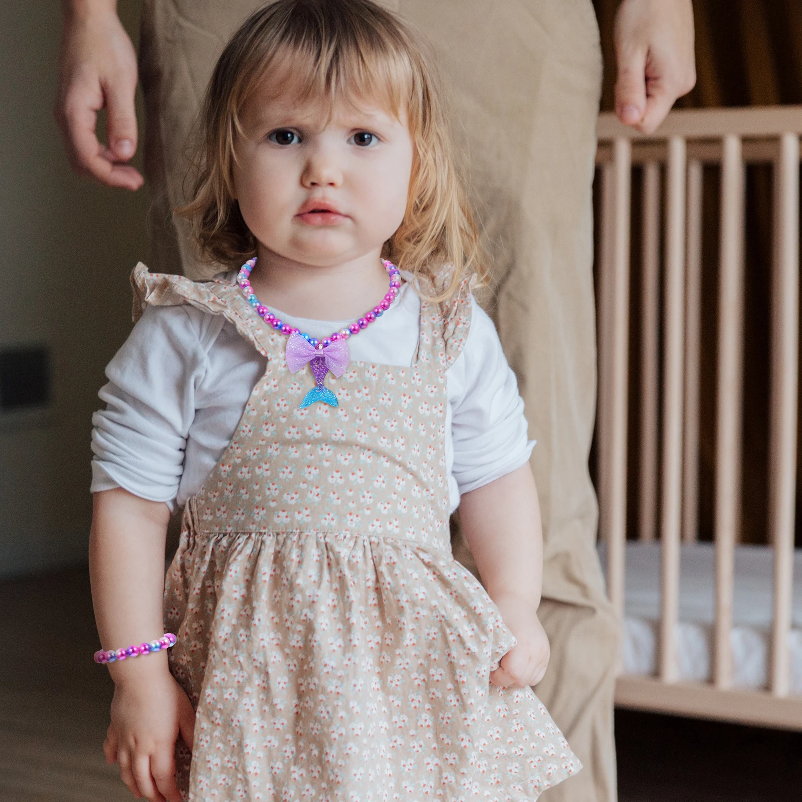 

Little Girl Bracelets Shell Jewelry Set for Kids Mermaid Rings Elastic Child Necklace