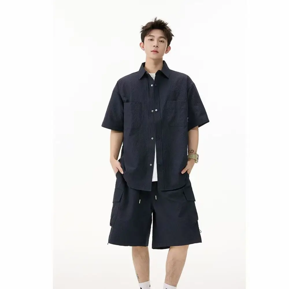

Men's Shorts Set Plain No Logo Slim Fit 2025 Trend Trends Costumes Elastic Outfits Two Piece Korean Style Male Shirts Short Sets