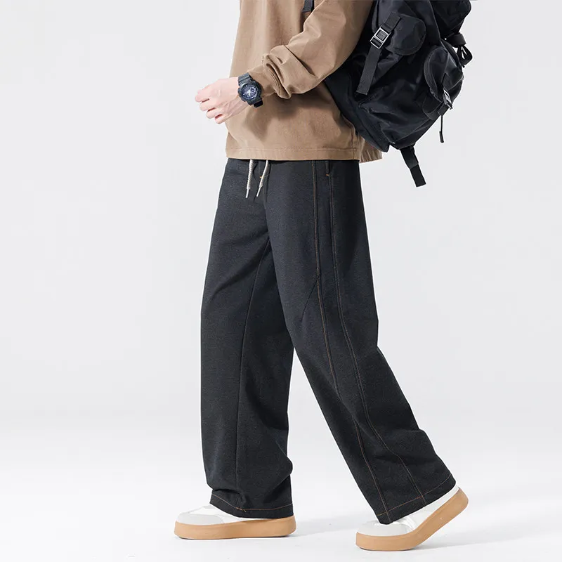 

Мужские повседневные брюки прямого кроя для весны и осени, спортивные длинные брюки, широкие брюки-карго, однотонные, с эффектом драпировки