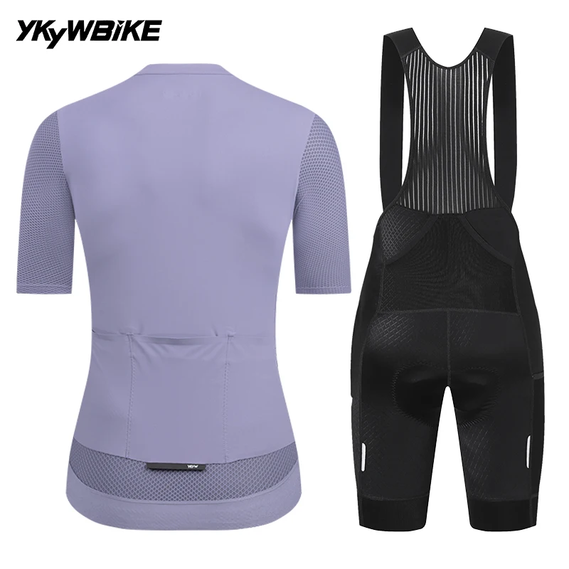 YKYWBIKE Damen Pro Team Radsport-Set Frühling Sommer SPF50+ Trikot 6H Ausdauer Gepolsterte Trägerhose Rennrad MTB Radsport-Outfit – Detail 37