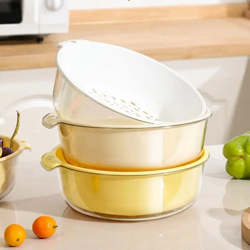 استنزاف سلة مصفاة طبقة مزدوجة مفيد التوت والطماطم غسالة المحمولة تخزين حوض غسيل الفاكهة لغسل الخضار الفاكهة