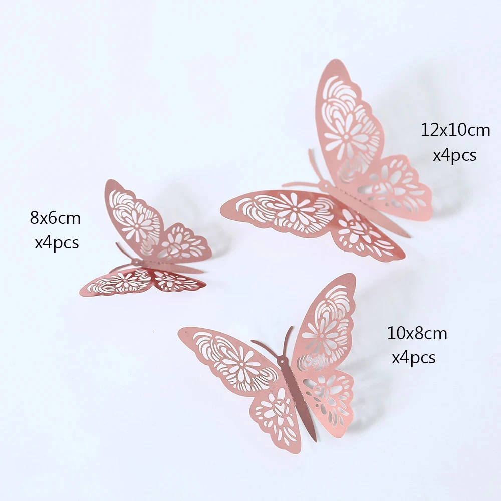 12/24/36Pcs 3D Hollow Butterfly Wall Sticker oro argento rosa decorazione di nozze camera da letto decorazioni per la casa farfalle decalcomanie adesivi