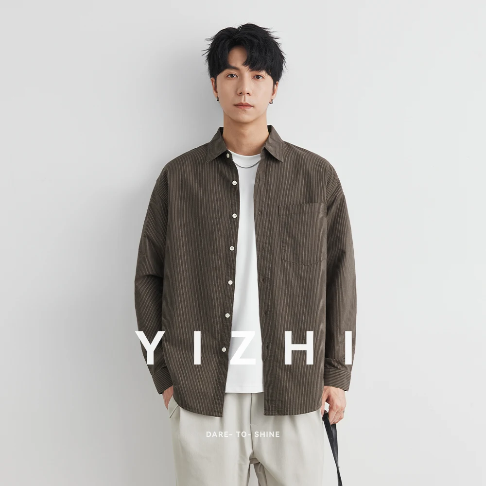 Men's Retro Lapel Cotton Long Sleeve Shirt Autumn 2025 New American Striped Casual Shirt Jacket Men's Clothing