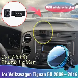 Phone Holder for Volkswagen VW Tiguan 5N 2009~2016 Air Vent Clip Magnetic Fast Wireless Charging With Lights Accessories iPhone