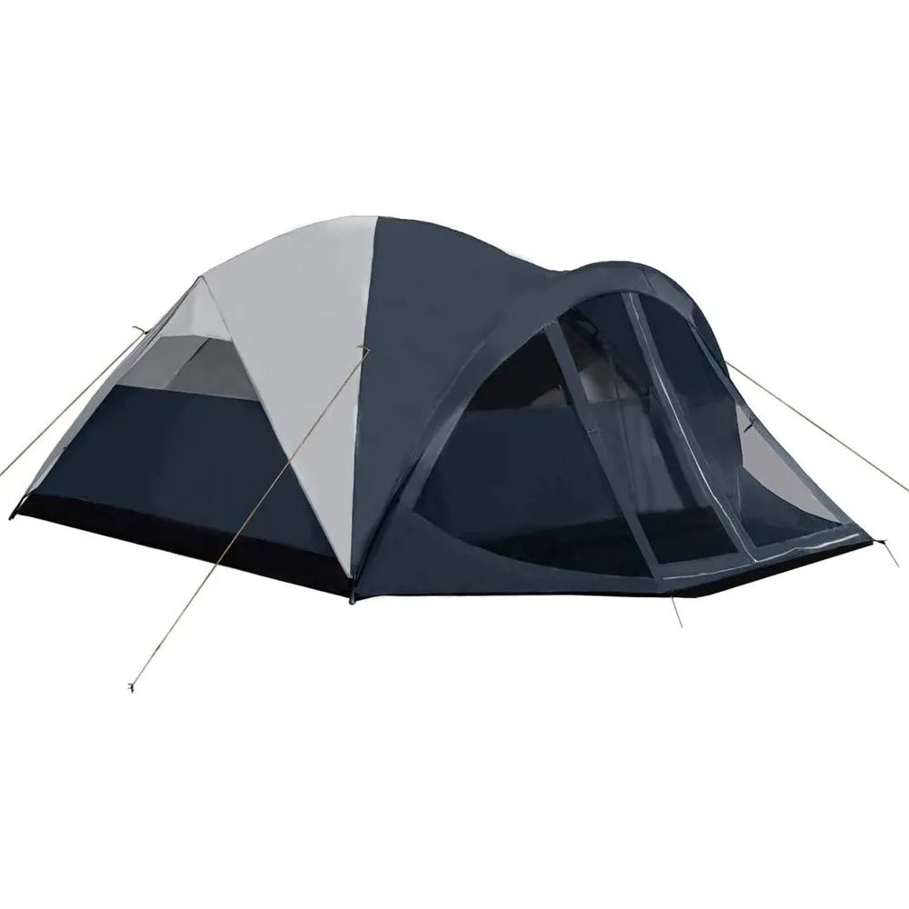 6 Person Dome Tent w/ Removable Rain Fly and Screen Room, Water Resistant - Navy/Gray