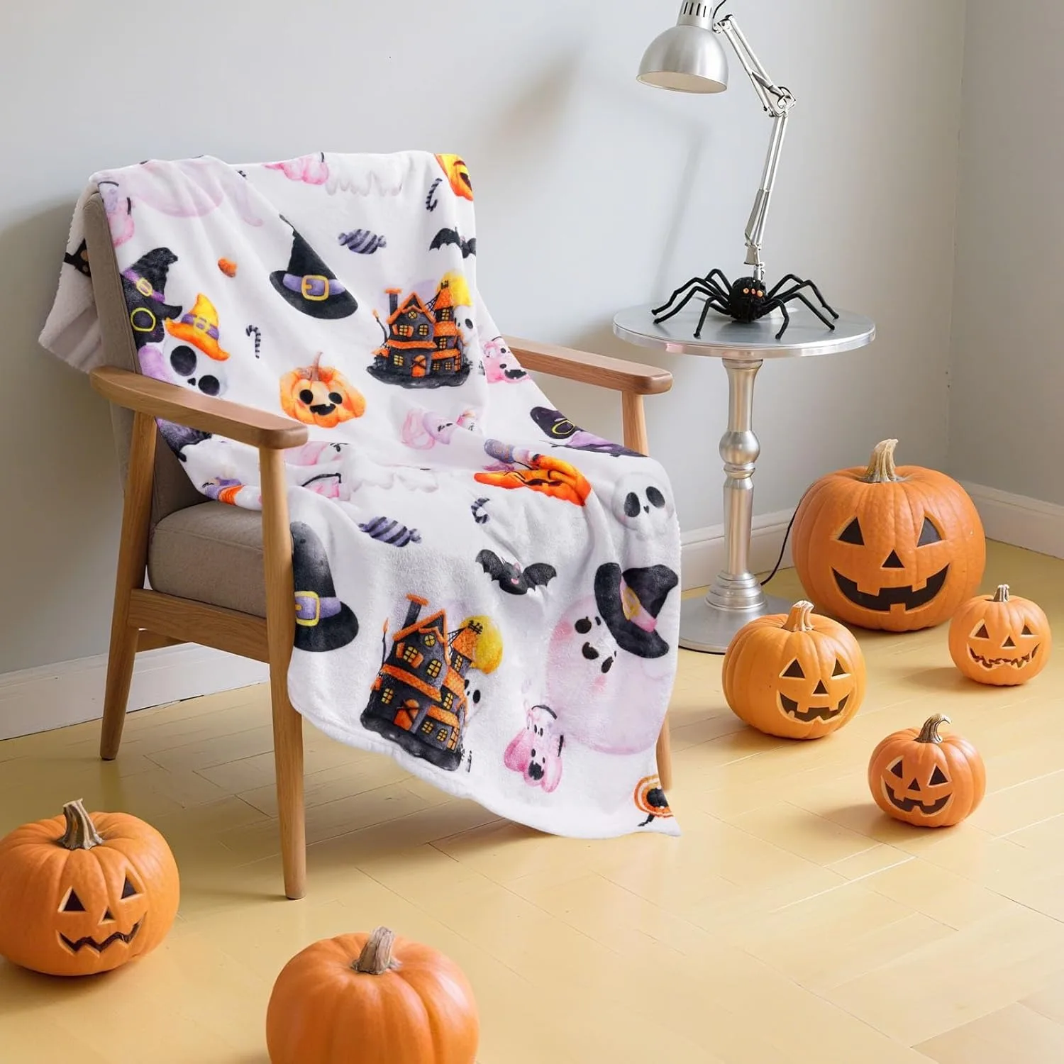 1PC Halloween Theme Throw Skeleton skull Cute Ghost Old castle Thin Blanket Gifts for Couch Bed Car Home Camping all season use