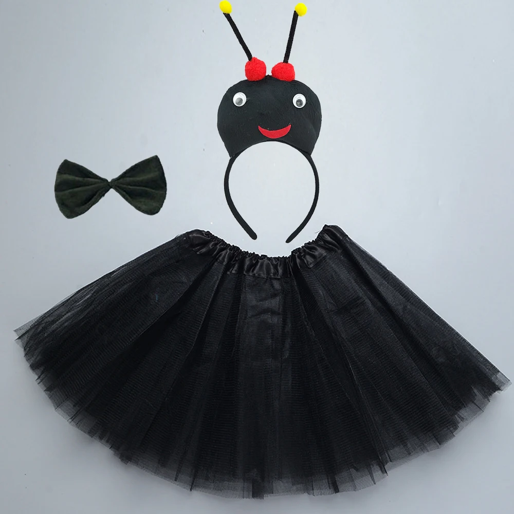 Dziecięca Dziewczęca Opaska na Głowę ze Zwierzętami Żółta Pszczoła Mrówka Biedronka Spódniczka Tutu Krawat Ogon Prezent na Imprezę Urodziny Halloween Kostium Cosplay Boże Narodzenie