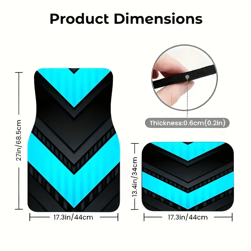4pcs Black Blue V-Shaped Gaming Style Car Mats, Cool Mecha Design, Wear-Resistant And Non-Slip Universal Floor Mats, Easy-to-Cle