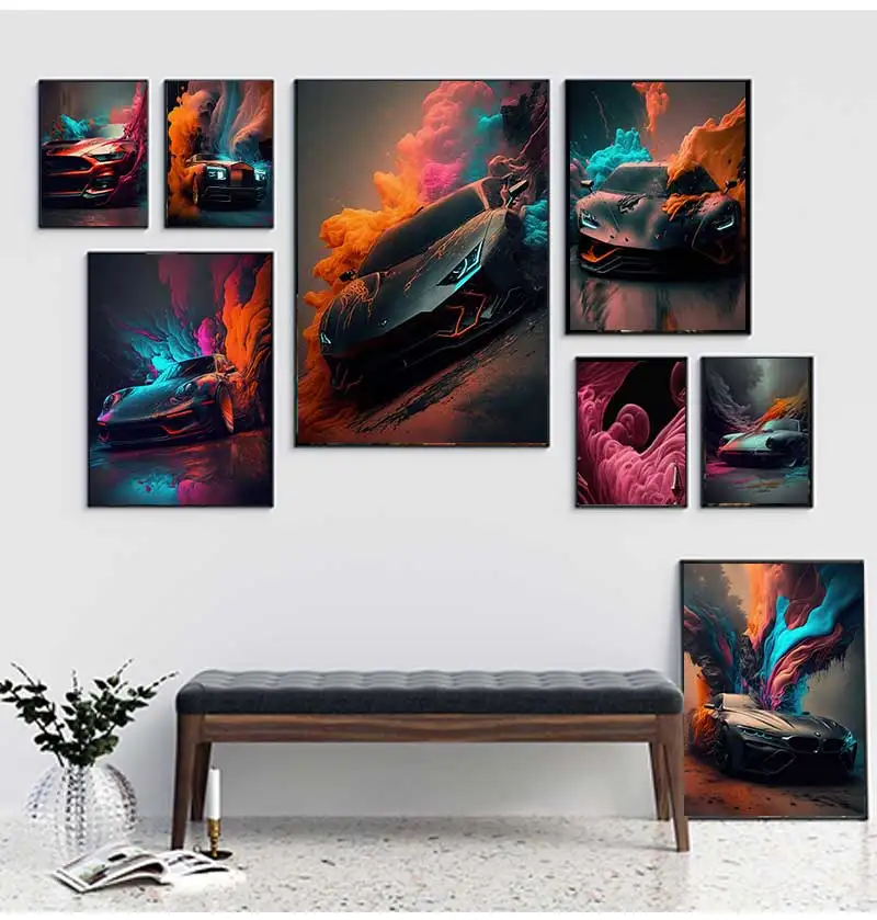 Classic Colorful Modern Futuristic Cars Canvas Panting Cool Supercar Posters and Prints Wall Art for Living Room Boys Home Decor