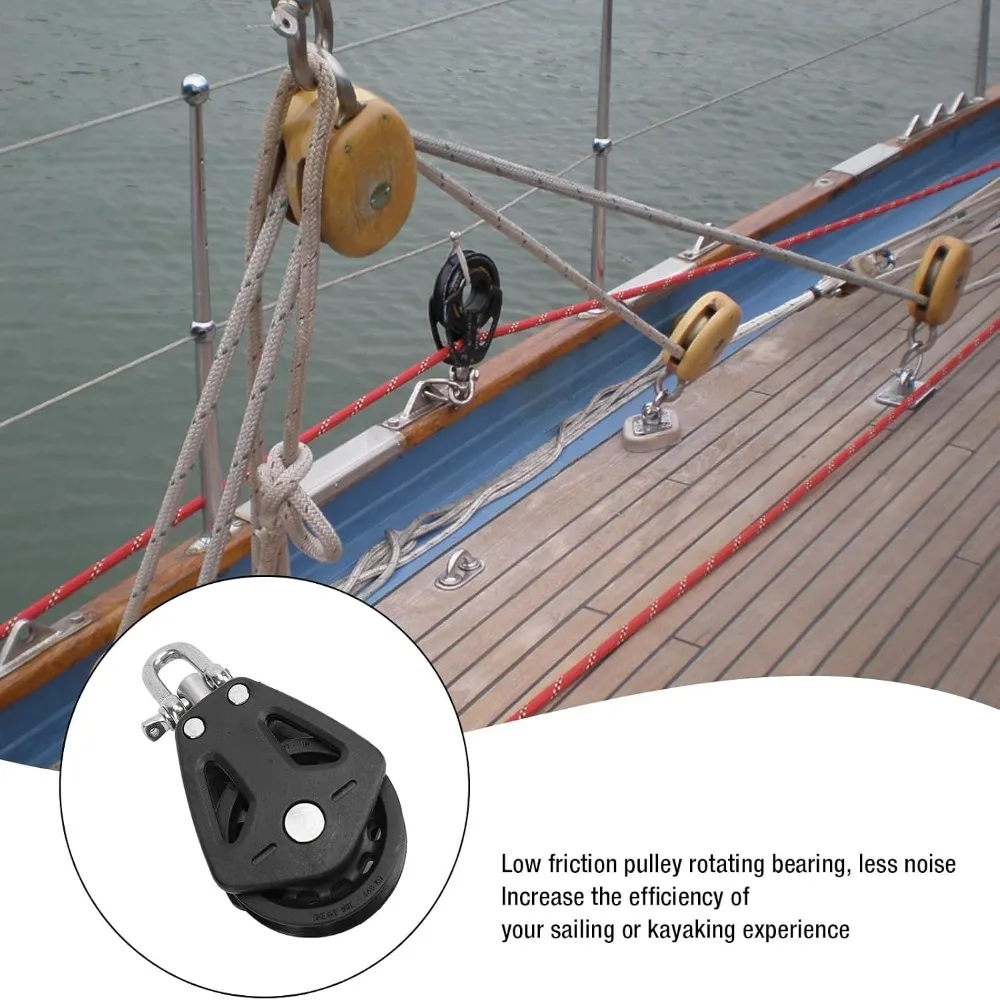 Sturdy Stainless Steel Marine Pulley Black Durable Boat Pulley Set Low Friction Pulley Sailing Rigging Repair