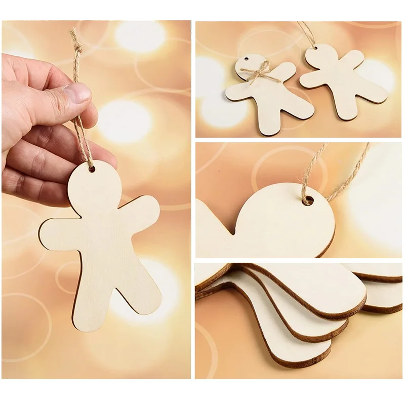 10 قطعة الزنجبيل الخشبي الرجال لم تنته الخشب شرائح القرص DIY بها بنفسك شجرة عيد الميلاد زخرفة معلقة الديكور عيد الميلاد نويل نافيداد ناتال #4