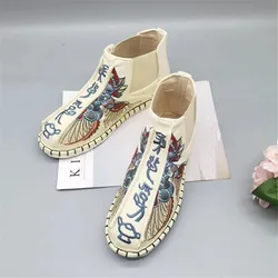 2023 Chinese Style Embroidered Men's Casual Loafers Fashion Vintage Slip on Male Canvas Shoes Lightweight Breathable Flat Shoes