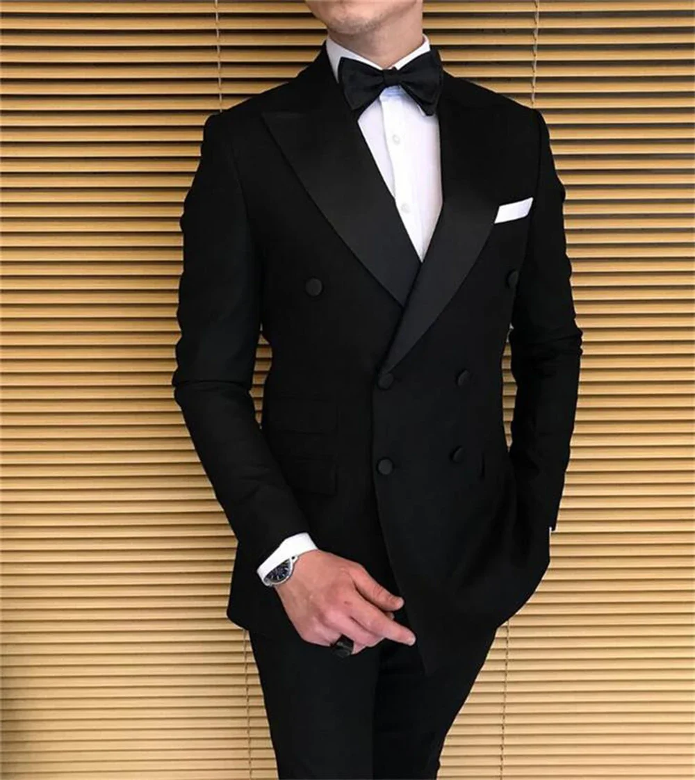 

Black Double Breasted Men Suits Groom Tuxedos for Wedding SuitsTwo Pieces (Jacket Pants)Formal Man Blazer Trousers Latest Style