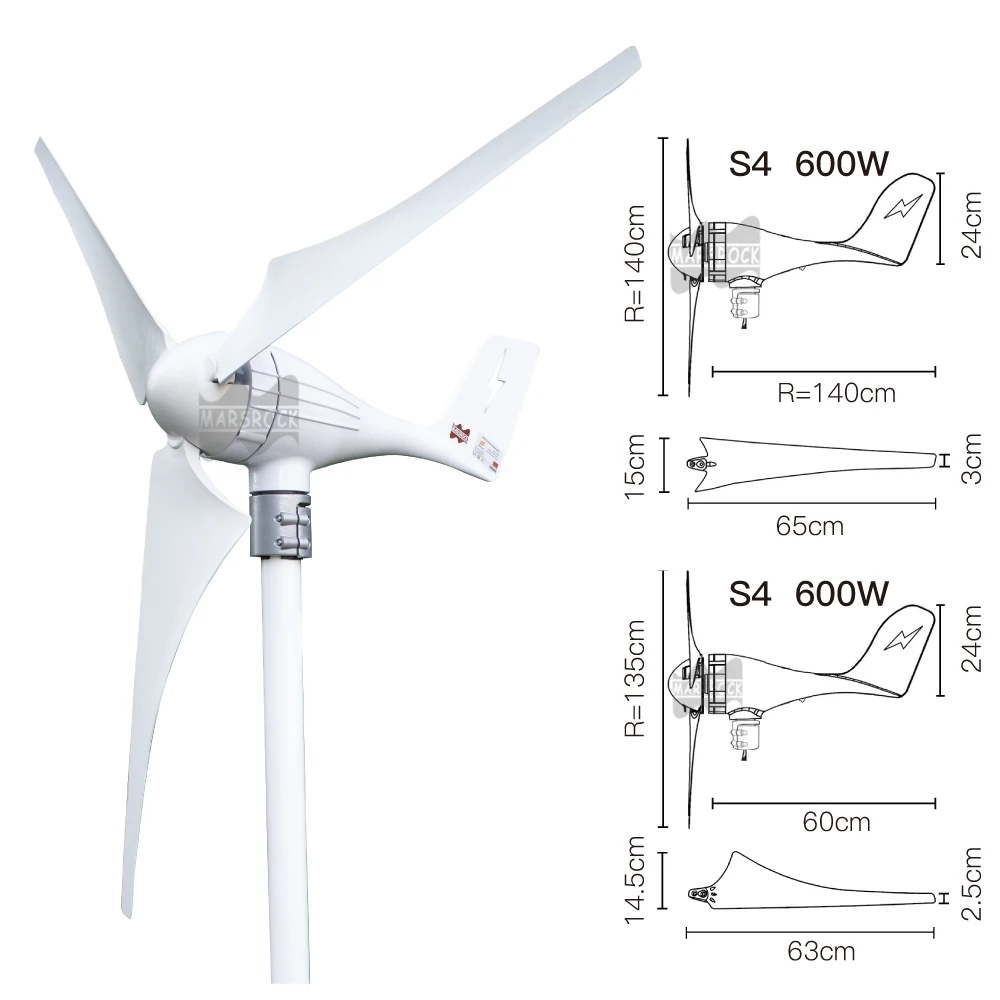 600W 5Blades AC Wind Turbine Generator With Indicator Charge MPPT Controller and Battery Equalizer Household Wind Generator