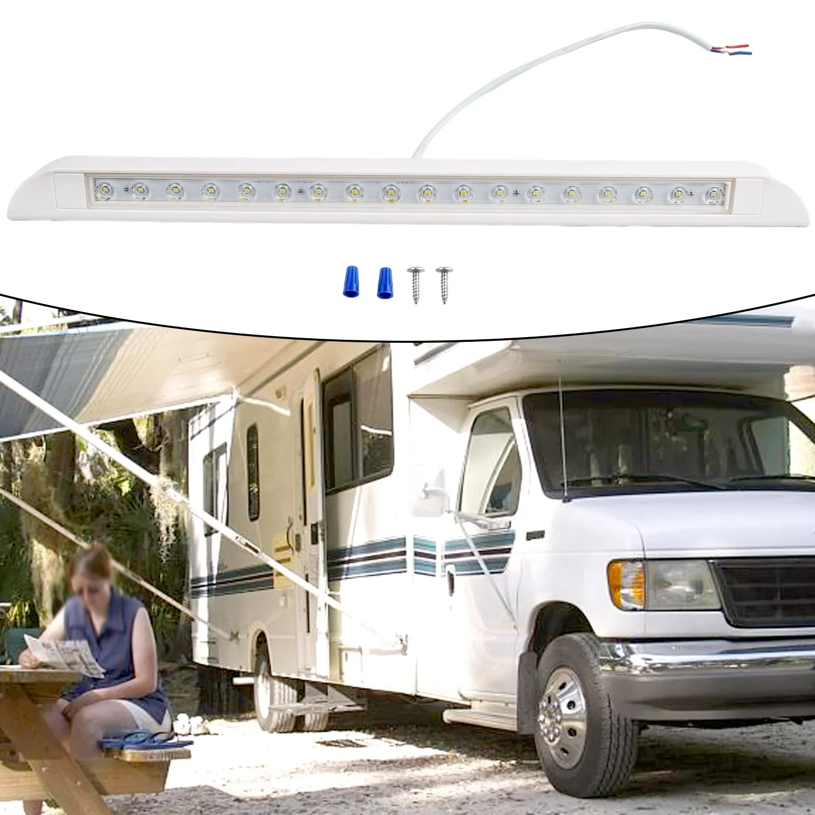 12V/24V LED Awning Porch Light Hot Sale White Waterproof Long Strip Lamp Caravan Motorhome Boat Trailer Exterior Lamp Parts