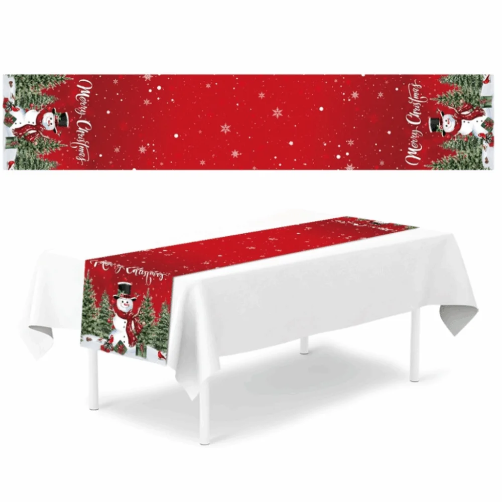 33*183cm Size Christmas Table Runner Polka Dot Cartoon Reindeer Xmas Decorations Reusable Red Linen Dining Table Decoration