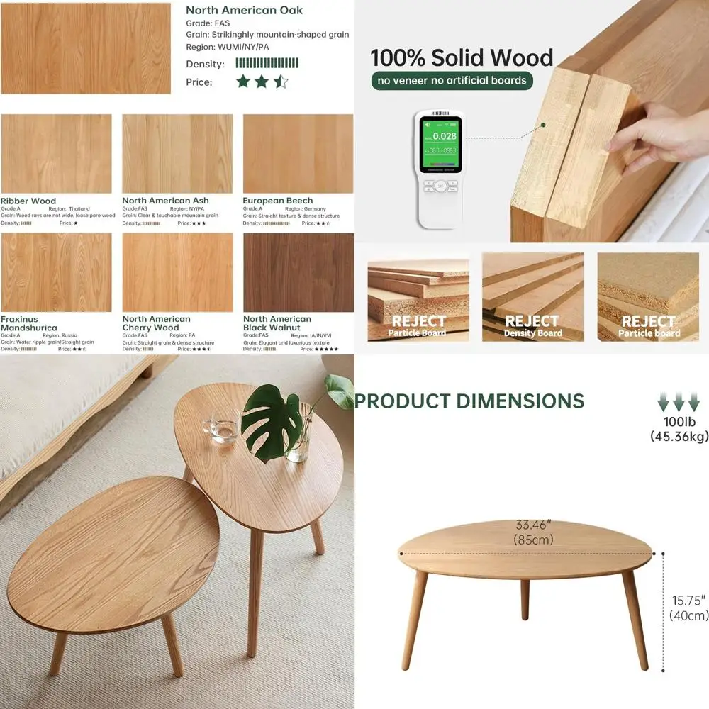 

Mid-Century Solid Oak Coffee Table, 33.5 x 22.83 x 15.74, Living Room Side Table, Original Wood Finish