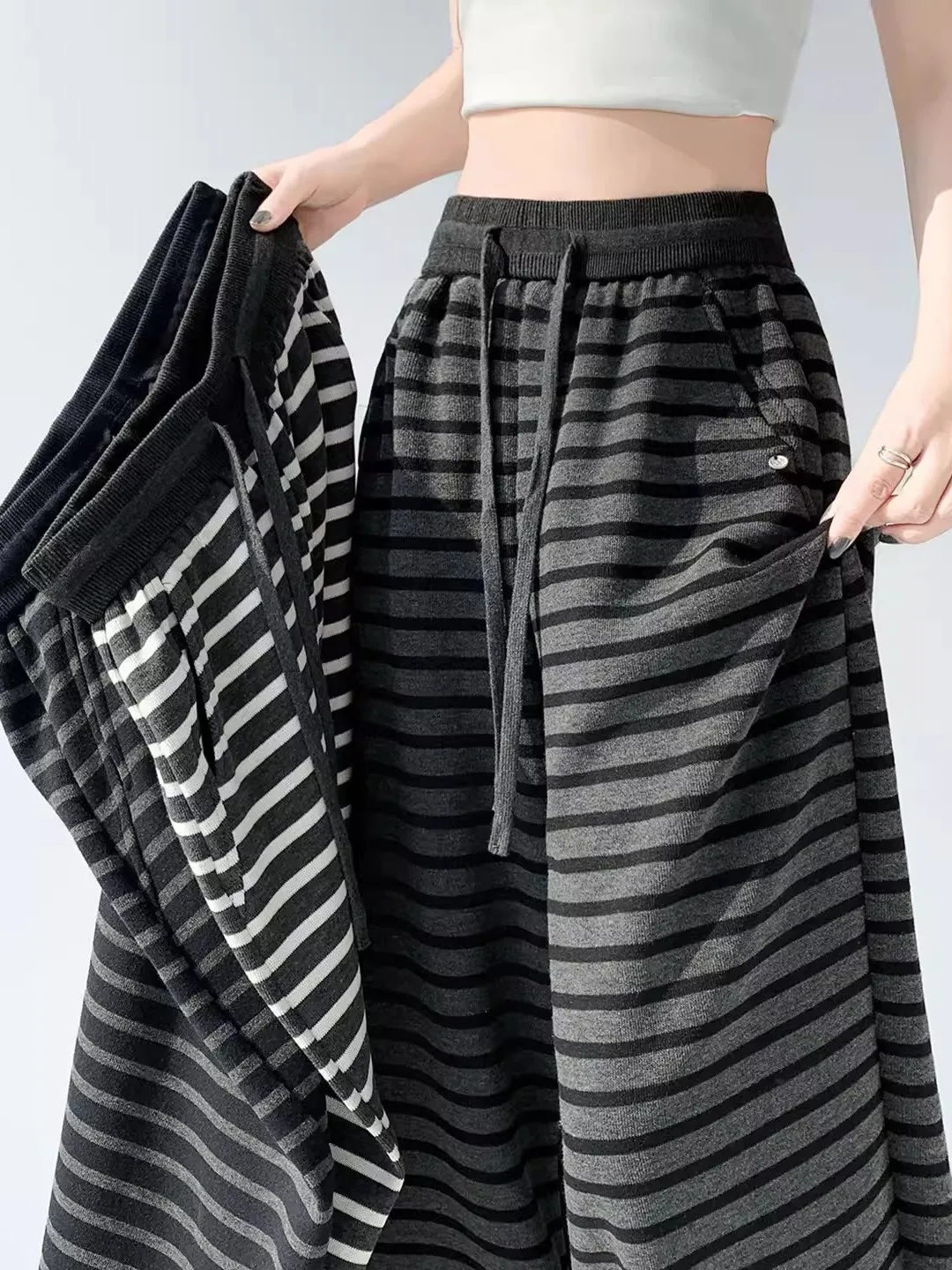 

High Waist Striped Wide Leg Casual Pants Women's Spring Summer 2026 New Style Loose Fit Sweatpants Drapey Sporty Trousers