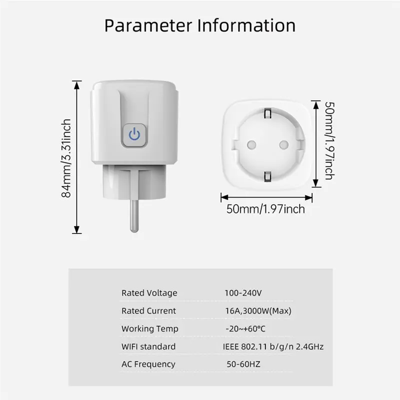 [NEWA76K!】 Voice Controlled Tuya Matter Smart Plug Outlet With Timer Function 16A Smart Socket Outlet Metering EU Plug