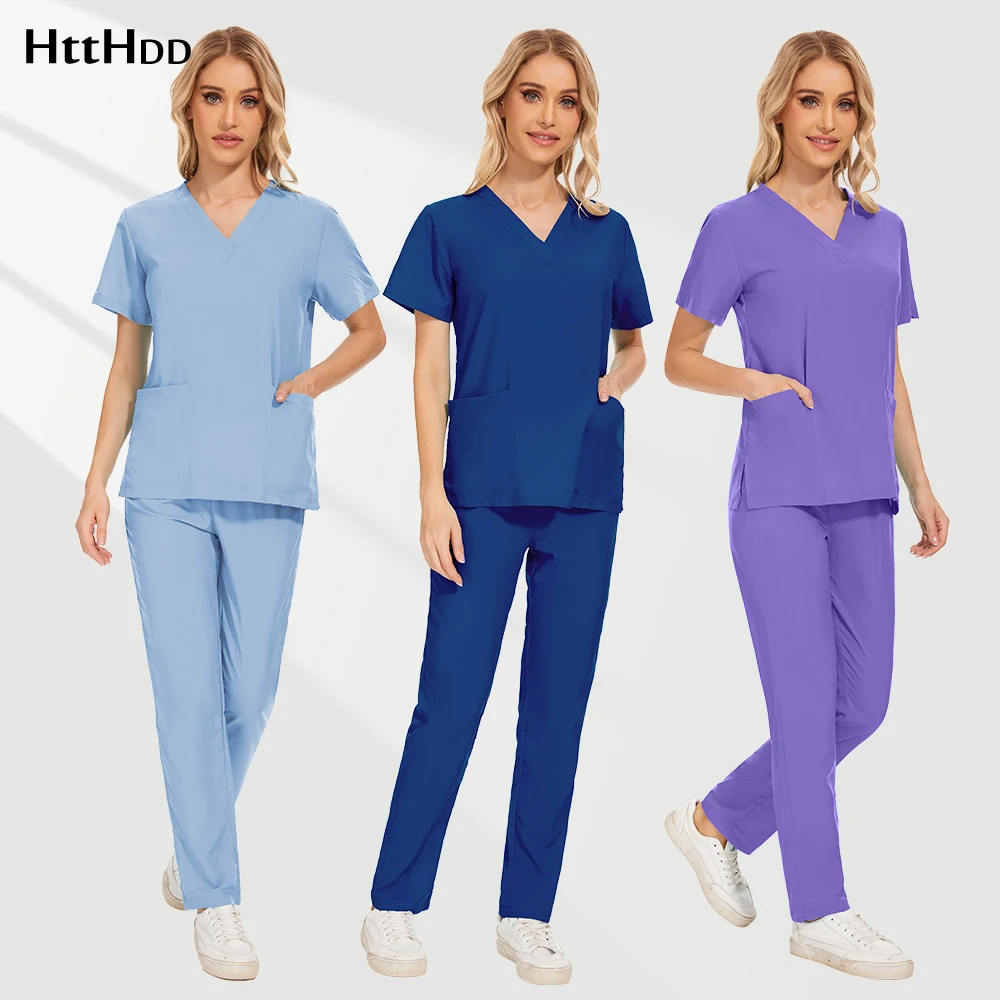 Solid V-neck Nurse Uniform Suit Salon Uniform Beauty Aesthetic Beauty Salon Outfit Pet Clinic Pharmacy Special Work Clothes Soft