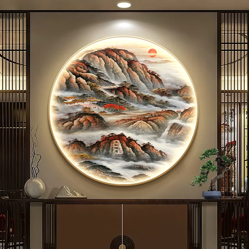 xx-Circular Entrance Decoration Painting Mountain View Painting Corridor Hanging Painting Landscape Mural Lamp Lamp Night Led