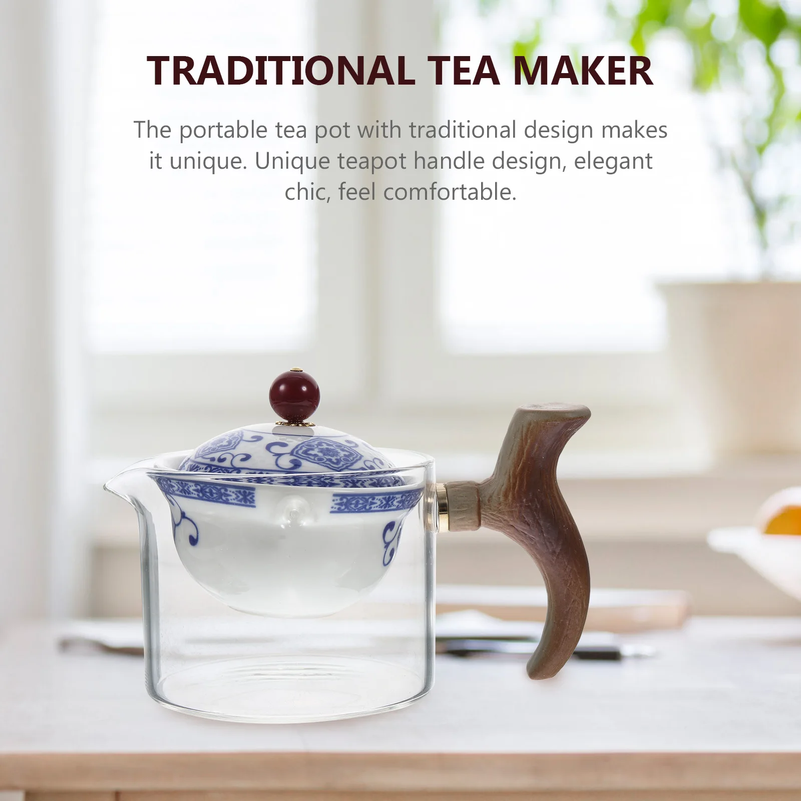 

Portable 300ml Ceramic Tea Pot Kettle Glass Blue Flower Design Stovetop Lazy Teapots Strainer Anti Scald Handle Chinese Style