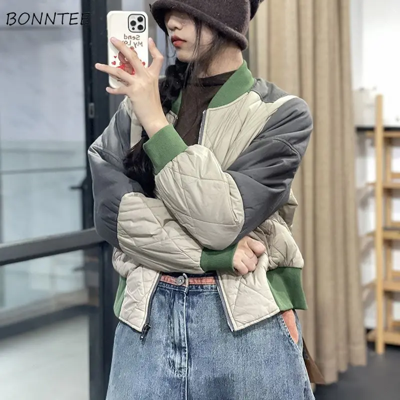 Short Style Parkas Women Winter Thick BF Casual Daily All-match Patchwork Zipper Popular Fashion Cozy Streetwear New Arrival Ins