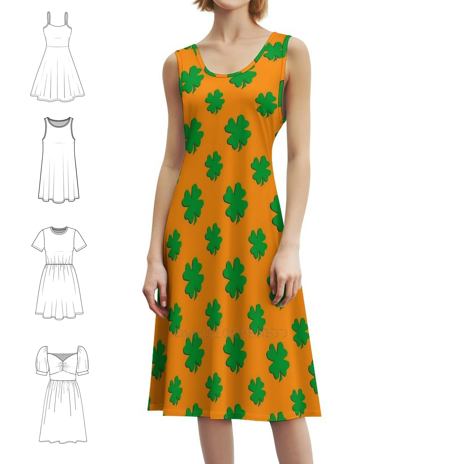 

Irish Pattern Ireland National Day Floral Smock Dress For Women Spring Summer Casual Dress For Party Irish Ireland Green Orange