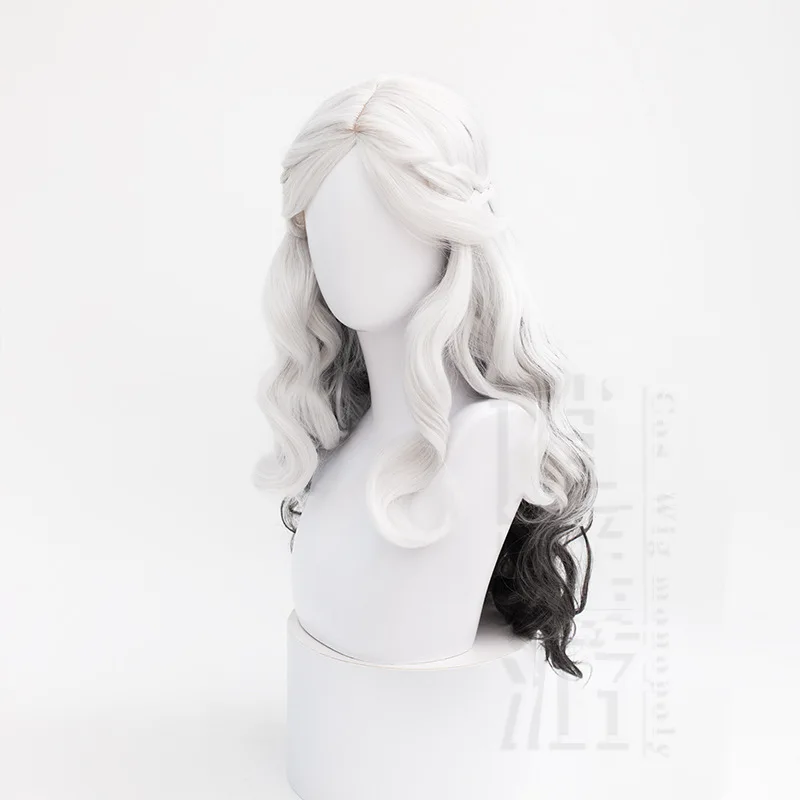 Psicólogo Ada Mesmer Cosplay peluca Identity V 70CM negro blanco pelo sintético resistente al calor pelucas de Cosplay de Halloween + gorro de peluca