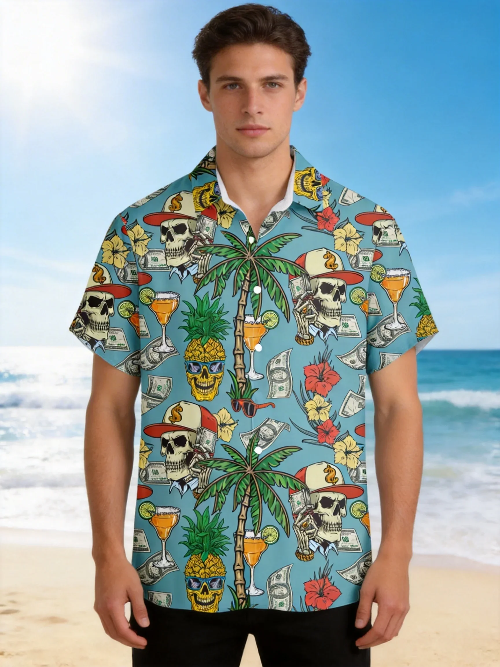 Unisex Flamingo-Print Short-Sleeve Shirt – Lightweight, Breathable Hawaiian Vacation Top for Summer Beach Leisure